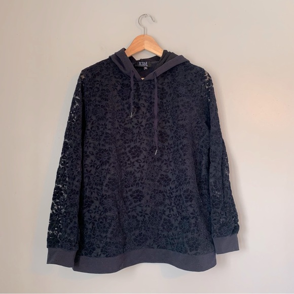 FDJ Tops - FDJ French Dressing Jeans Lace Navy Blue  Hoodie Sweatshirt